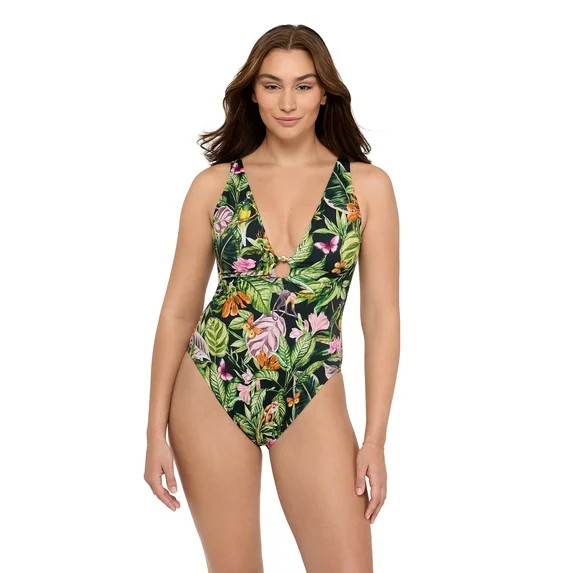 Sofia by Sofia Vergara Women's and Women's Plus Ring Front Plunge One Piece Swimsuit, Sizes XS-2X | Walmart (US)