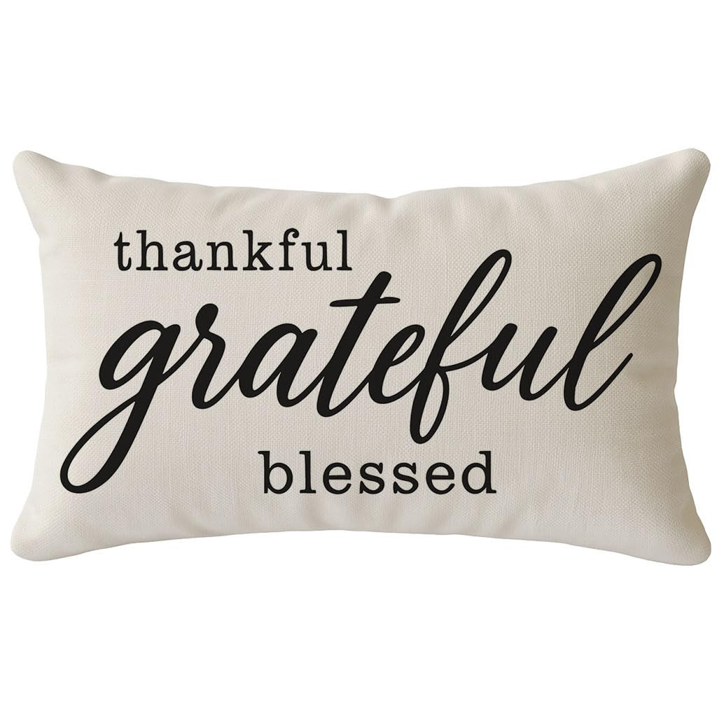 PANDICORN Decorative Throw Pillow Covers 12x20 Inch Grateful Thankful Blessed Lumbar Cushion Case... | Amazon (US)