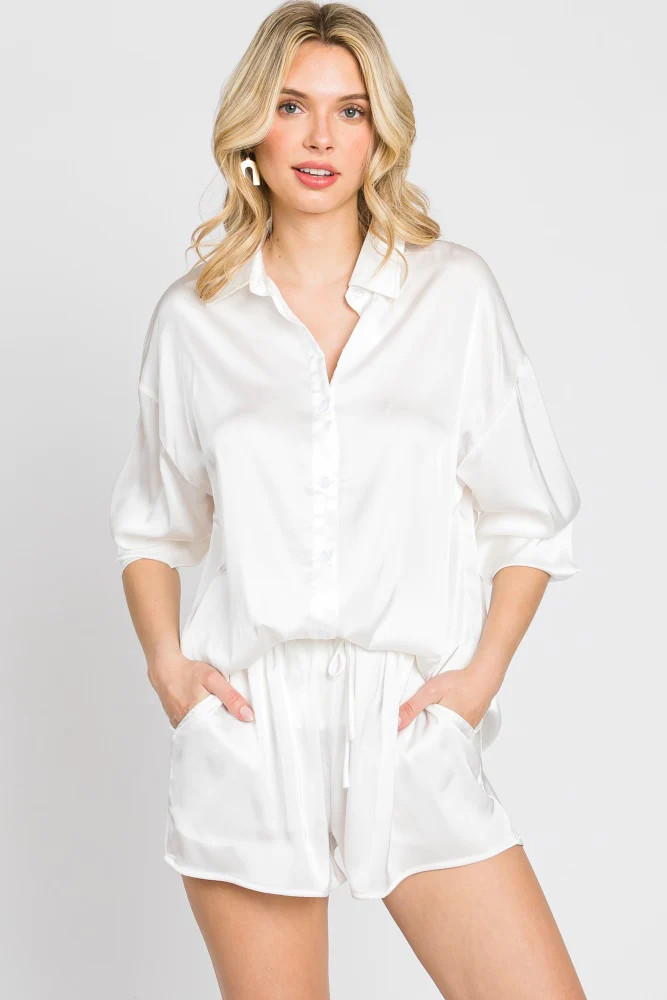 Ivory Button Up and Short Satin Set | PinkBlush Maternity