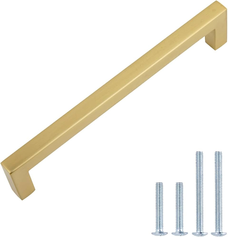 Amazon Basics Modern Square Cabinet Pull Handle, 5.39-inch Length (5-inch Hole Center), Golden Ch... | Amazon (US)