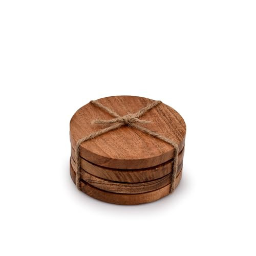 Samhita Acacia Wood Round Coasters Protection Tabletop,Countertop and Surfaces from Water Marks or Damage | Home & Office Decor | Housewarming Gift (Set of 4) (4" x 4" X 0.5") | Amazon (US)