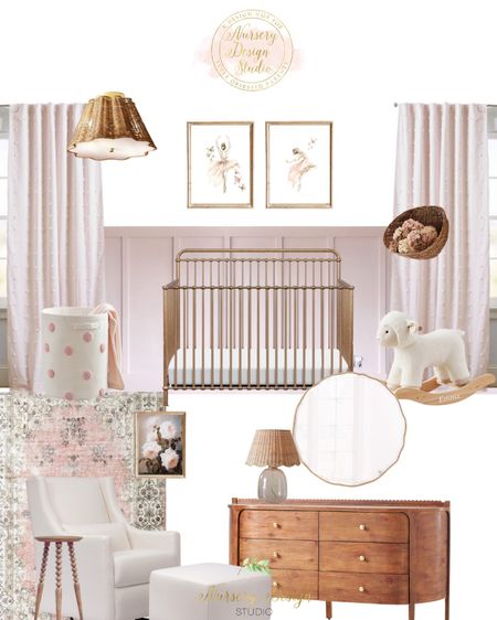 Sweet girls room inspiration, gold crib, wood dresser, wall storage 

#LTKStyleTip #LTKHome #LTKBump