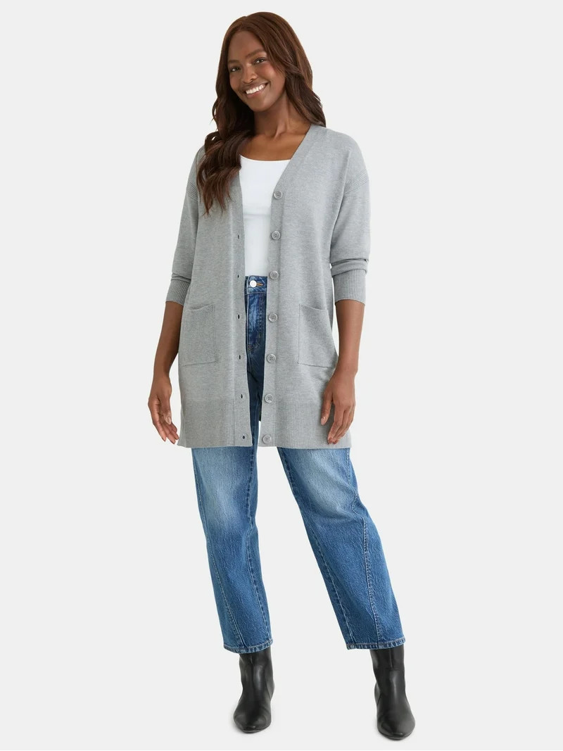 Time and Tru Women’s Button Front Cardigan Sweater, Sizes XS-XXXL | Walmart (US)