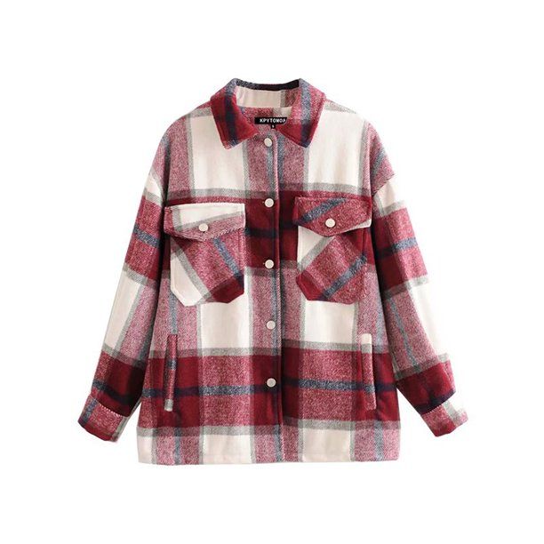 Selfieee Women's Casual Wool Blend Plaid Button Down Long Sleeve Shacket Jacket Coat 20727 Burgun... | Walmart (US)