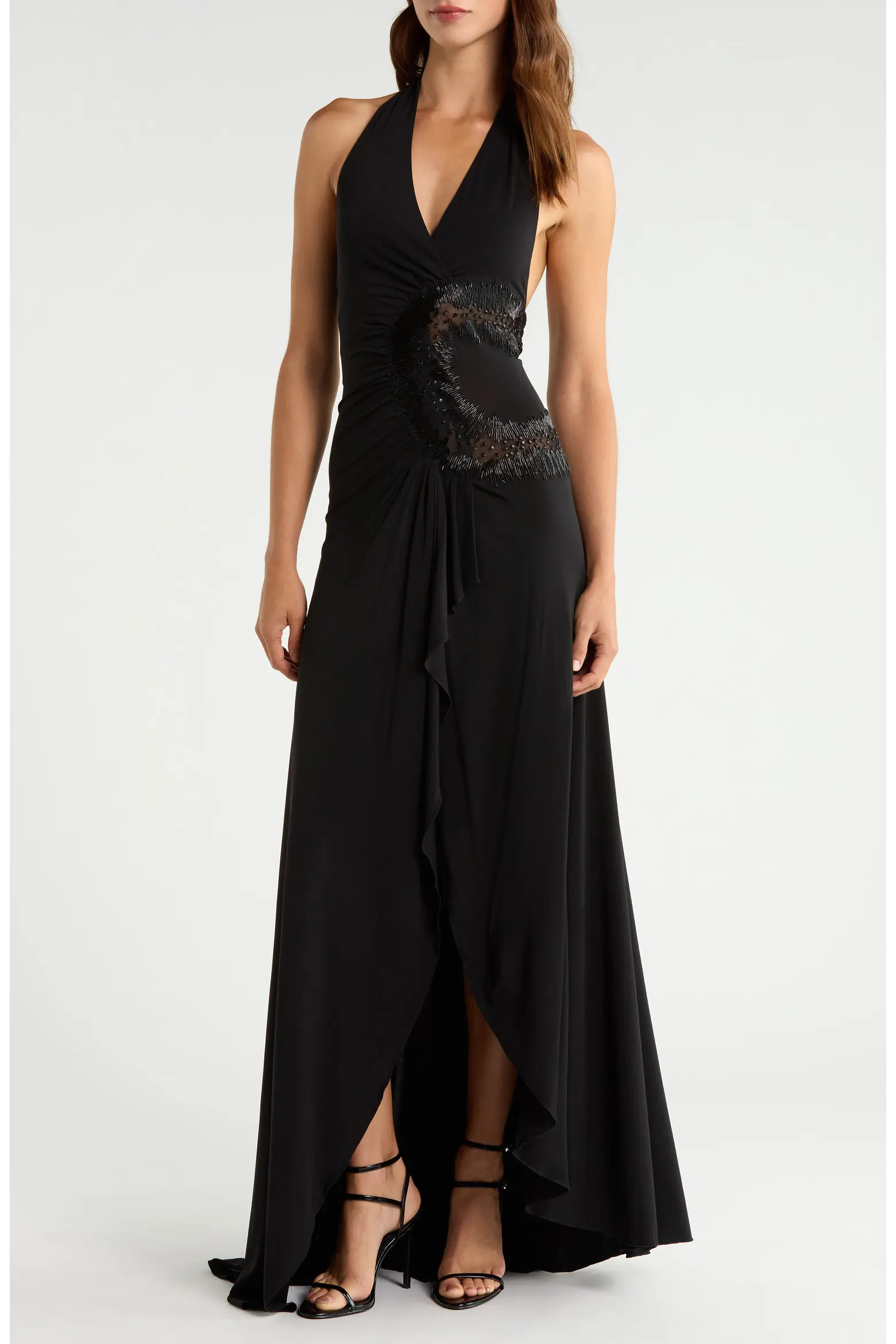HOUSE OF CB Natalina Beaded Cutout Halter Jersey Gown (Women) | Nordstrom | Nordstrom