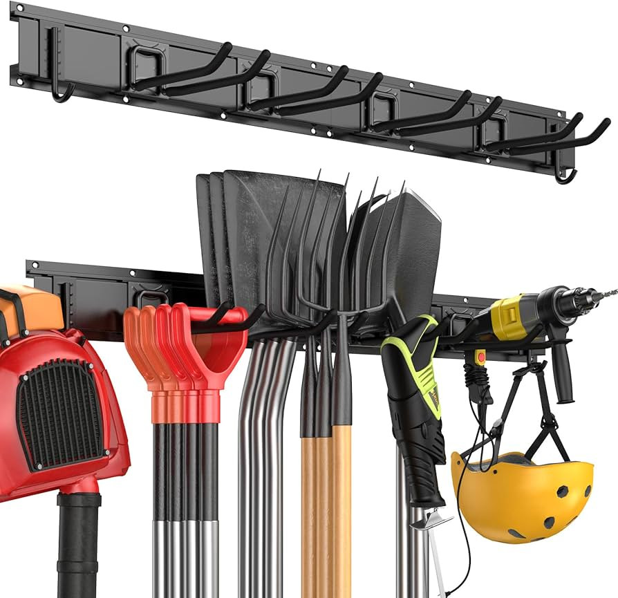 Garage Tool Organizer Storage Rack, Garage Organizers Wall Mount Storage System with 6 Removable ... | Amazon (US)