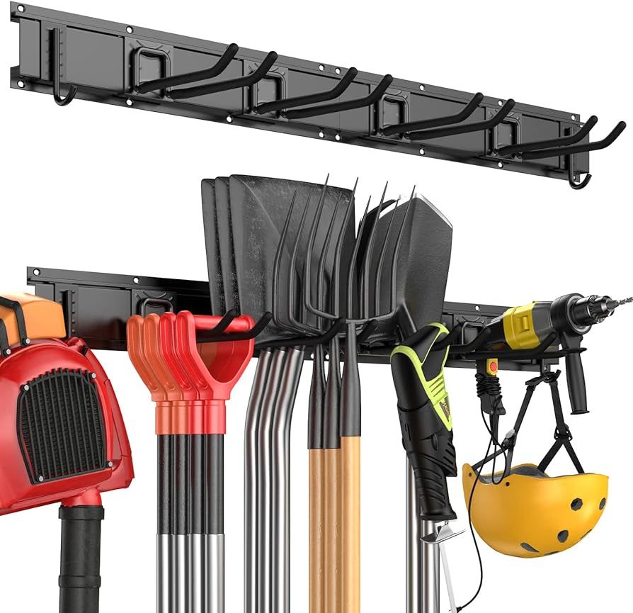 Garage Tool Organizer Storage Rack, Garage Organizers Wall Mount Storage System with 6 Removable ... | Amazon (US)