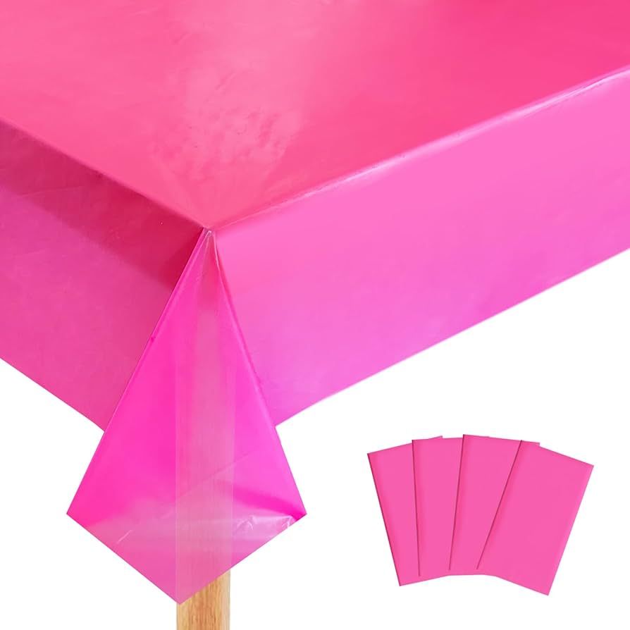 TemphytBong Hot Pink Plastic Tablecloths 4 Pack Table Cloth Rectangle Table Covers for Party Birt... | Amazon (US)