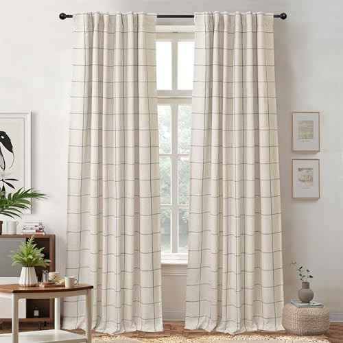 DriftAway 2 Panels 100% Blackout Windowpane Plaid Linen Curtains Double Layer Drapes for Bedroom ... | Amazon (US)
