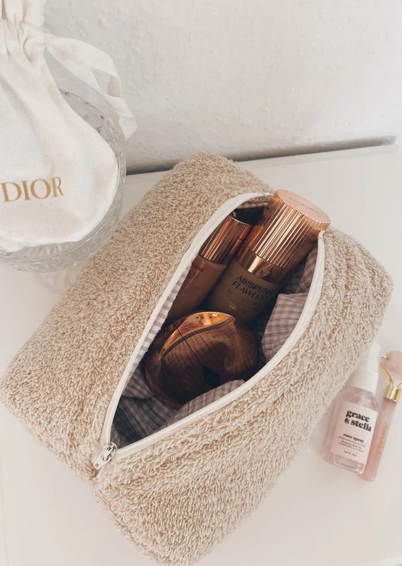 Make up Bag / Boxybag / Cosmetic Bag Beige With Terry Cloth / | Etsy Canada | Etsy (CAD)