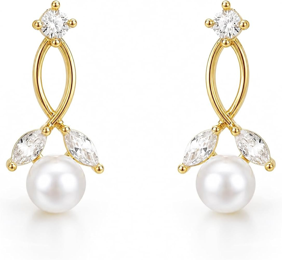 Zeffy Pearl Earrings for Women Trendy 14K Gold/Silver Plated Drop Earrings | Amazon (US)
