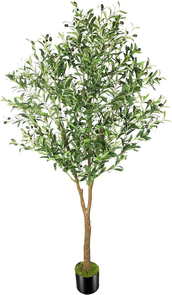 OXLLXO 6ft Full Artificial Olive Tree (72in) with Plastic Nursery Pot Faux Olive Silk Tree, Fruit... | Amazon (US)