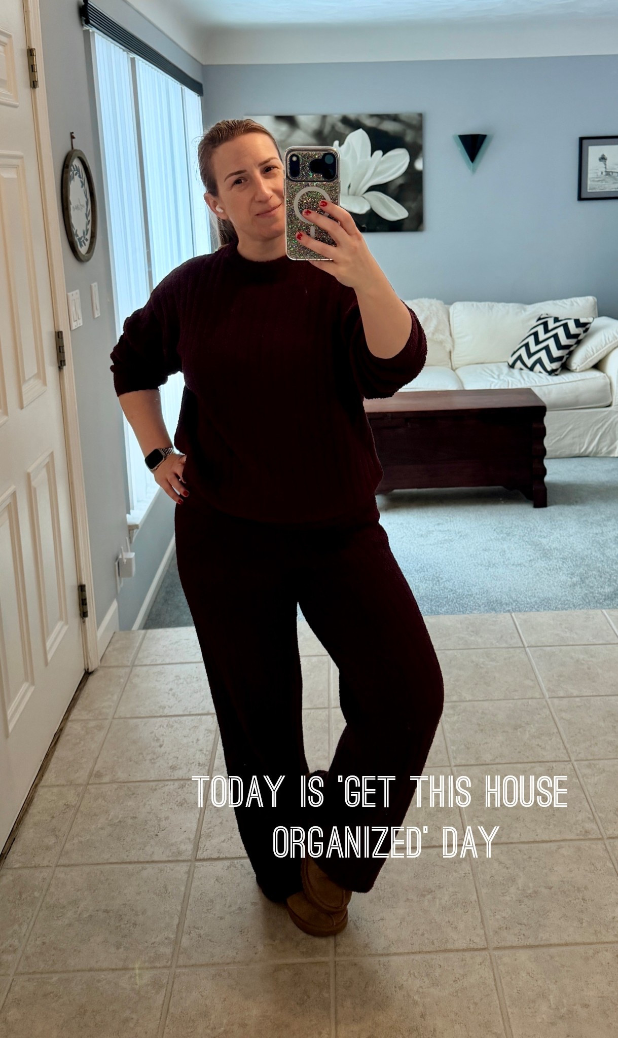 Organizing all the things, books, crannies, drawers today  

Wearing a Merlot color. Picture doesn’t do it justice. So cozy and warm 

#LTKmomlife #LTKootd