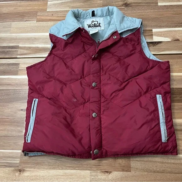 Vintage Women’s Woolrich Down Puffer Vest Size Large Burgundy Gray | Poshmark