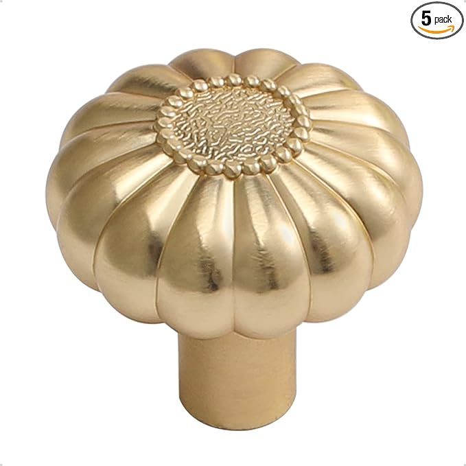 Brushed Gold Cabinet Knobs 5 Pack Brass Drawer Pulls Kitchen Cupboard Bathroom Dresser Cabinet Ha... | Amazon (US)