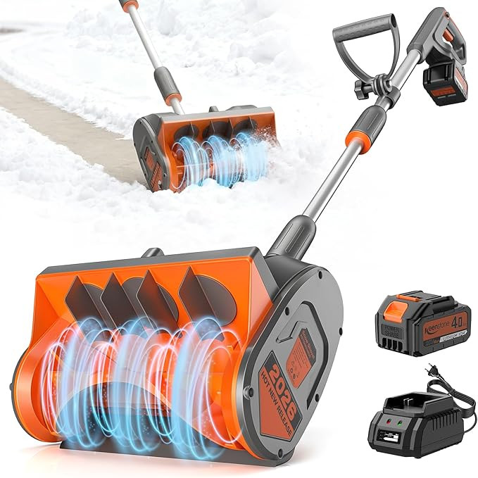 Keenstone 12" Cordless Electric Snow Shovel, Handles 8" Deep Snow, 21V 4.0Ah Battery & Charger, B... | Amazon (US)