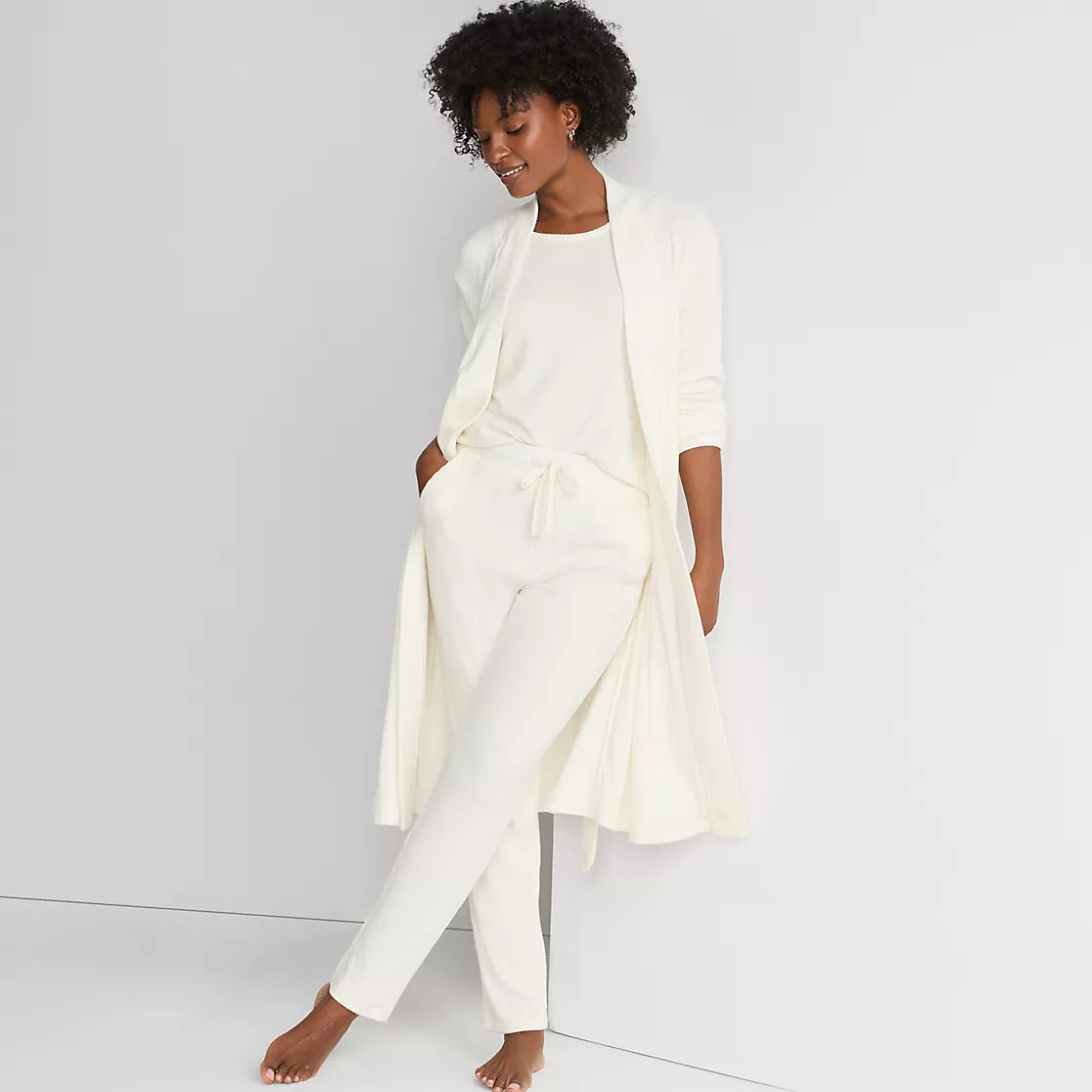 Women's Cozy 3 Piece Pajama Set - Robe Top and Pants | Lands' End (US)