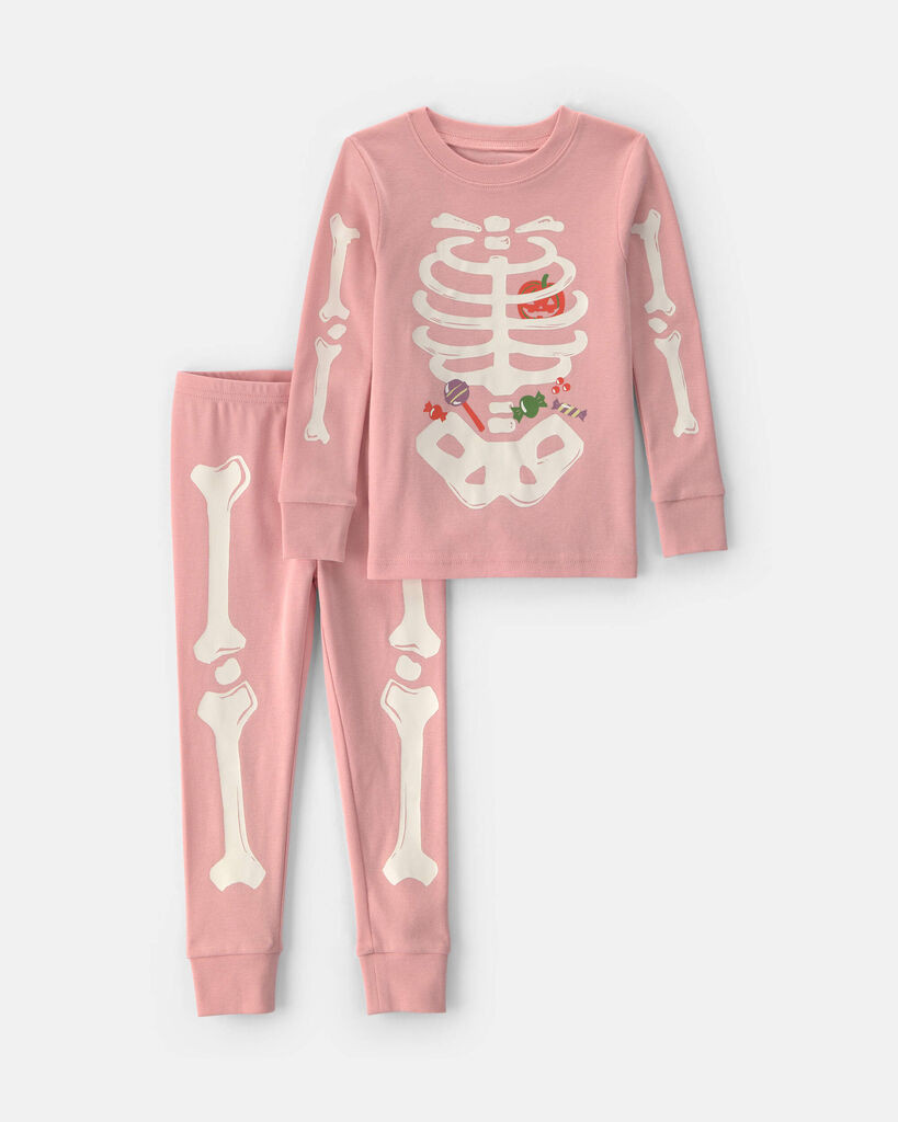 Carter's baby girl 2-piece halloween glow in the dark skeleton 100% cotton snug fit pajama set 12M Pink | Carter's Inc