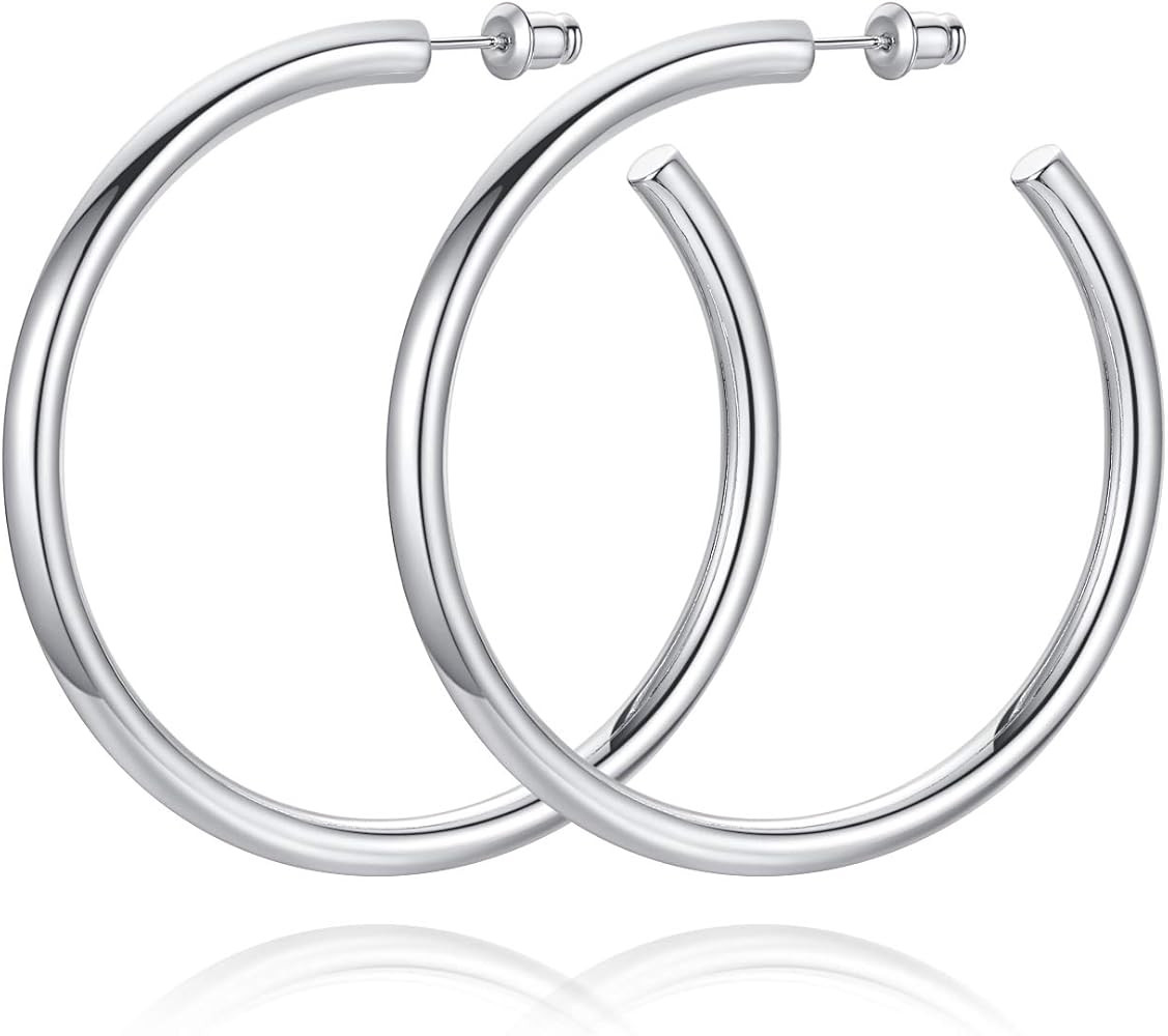 14K Gold Plated Hoop Earrings for Women Chunky Hoop Earrings for Women Thick Lightweight Earrings... | Amazon (US)