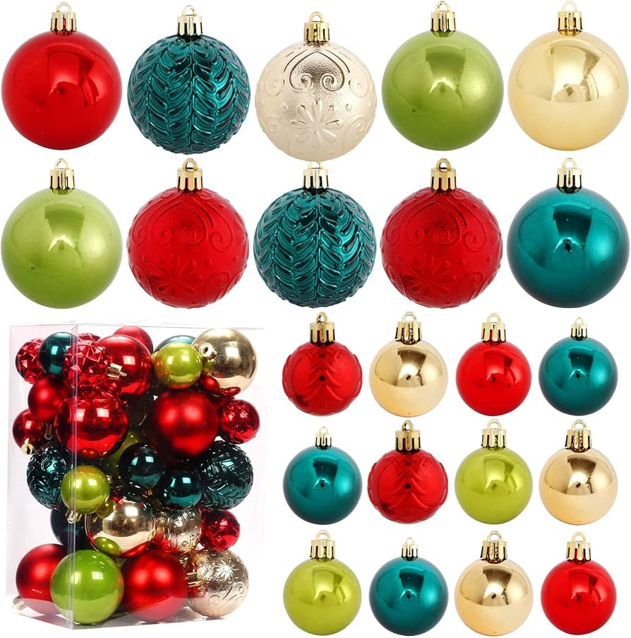 Christmas Tree Ornaments, 40pcs Christmas Ball Ornaments Set Shatterproof Christmas Tree Decorati... | Amazon (US)