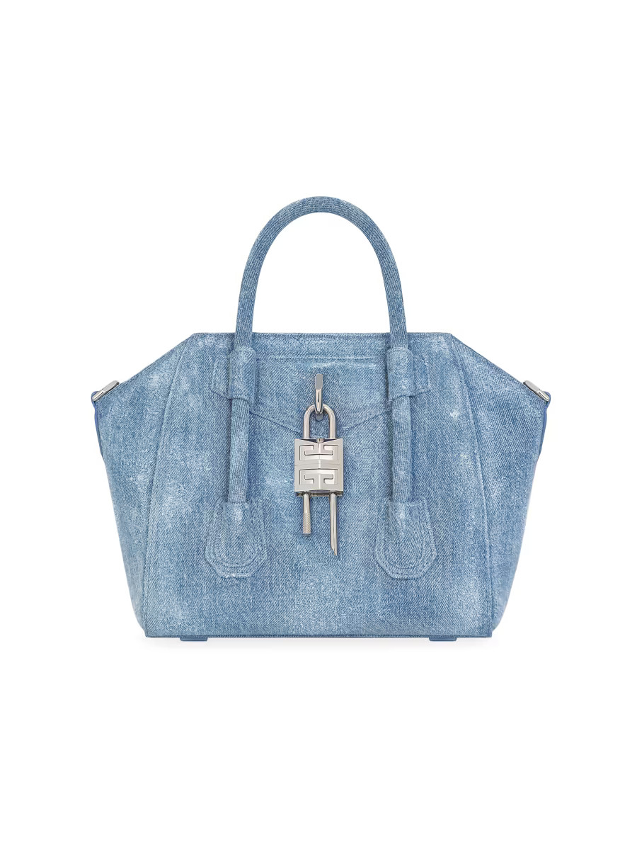 Mini Antigona Lock Bag in Washed Denim | Saks Fifth Avenue