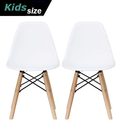 2xhome - Set of 2 - White - Kids Size Plastic Side Chair Black Seat Natural Wood Wooden Legs Eiff... | Walmart (US)