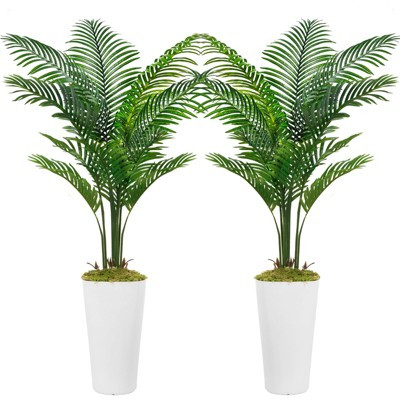 2Pack 5ft Tall Artificial Palm Tree Potted Fake Green Plant with Stylish White Planter Outdoor Indoor Decor | Target