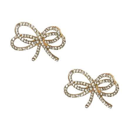 Belle Pave Double Loop Bow Stud Earrings Gold | Walmart (US)