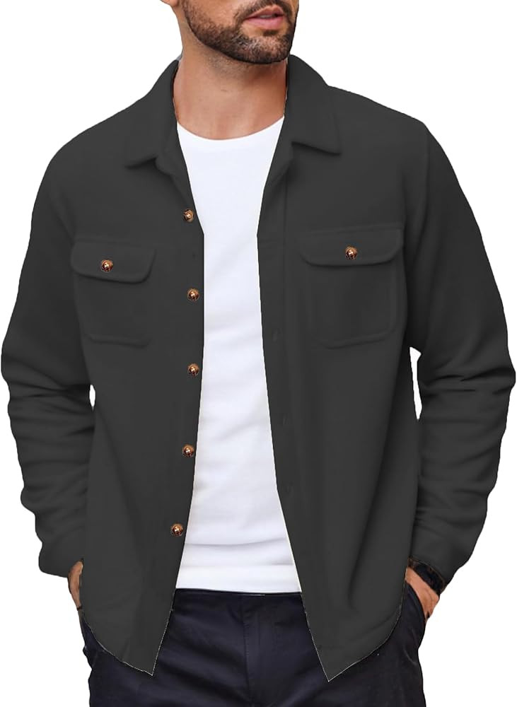 COOFANDY Men's Polar Fleece Shacket Long Sleeve Casual Button Down Shirt Jacket with Pockets | Amazon (US)