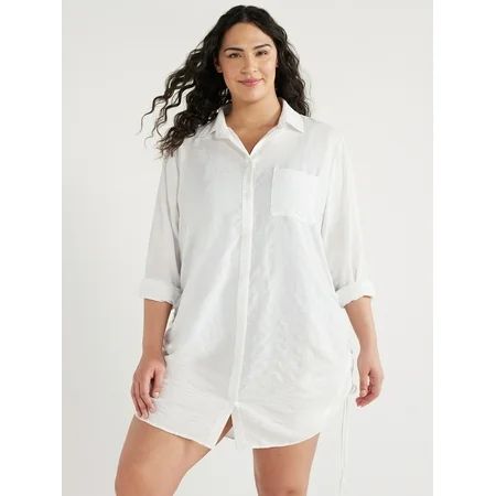 Time and Tru Women s and Women s Plus Shirt Coverup with Long Sleeves Sizes S-3X | Walmart (US)