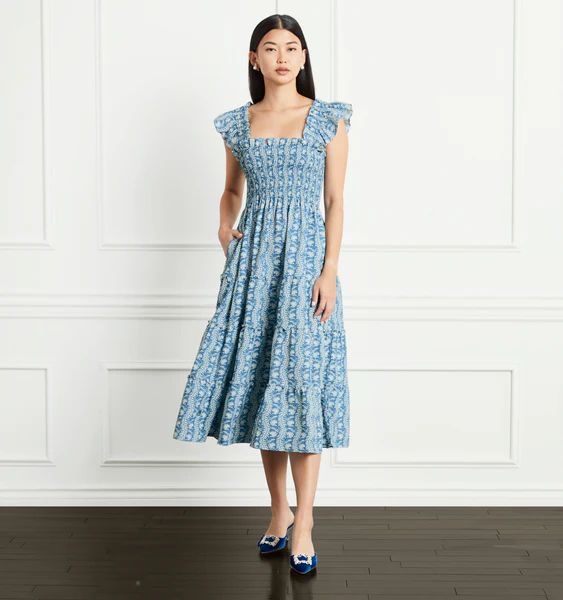 The Ellie Nap Dress - Trailing Vine Blue Crepe | Hill House Home