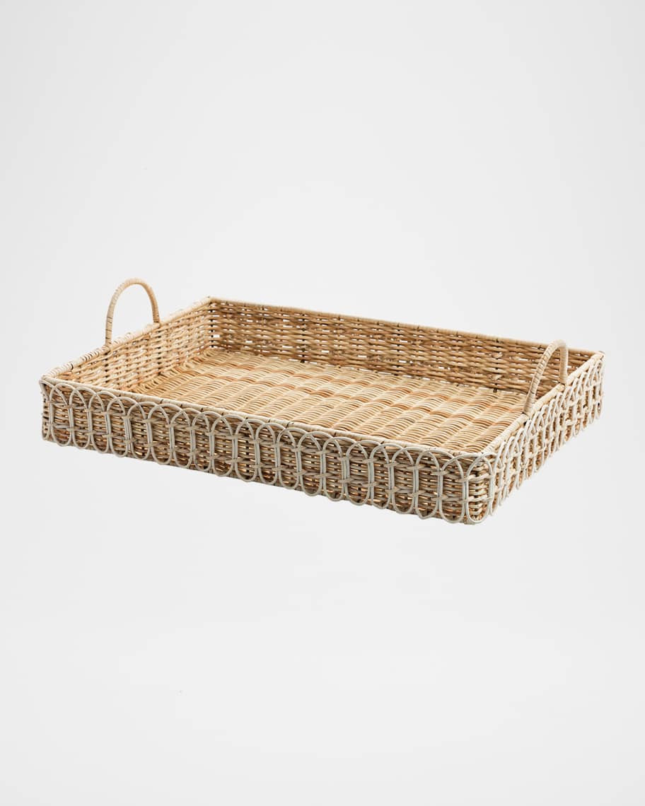 Provence Rattan 22.5" Rectangular Tray - Whitewash | Neiman Marcus