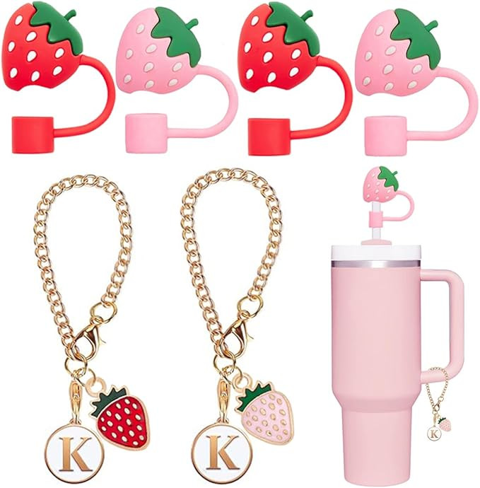 4PCS Stanley Straw Cover 10mm/0.4in with 2PCS Strawberry Letter Charms for Stanley Cup 30&40 Oz, ... | Amazon (US)