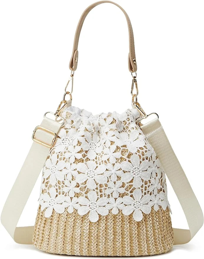Straw Bag Beach Bag Tote Bag Shoulder Bag Flower Lace Handbag Satchel Crossbody Bag Purses 2024 | Walmart (US)