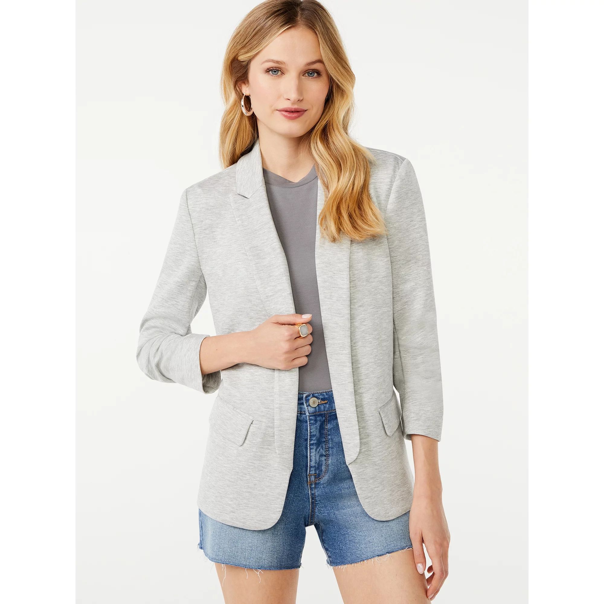 Scoop Women's Scuba Blazer with Scrunch Sleeves, Sizes XS-XXXL - Walmart.com | Walmart (US)