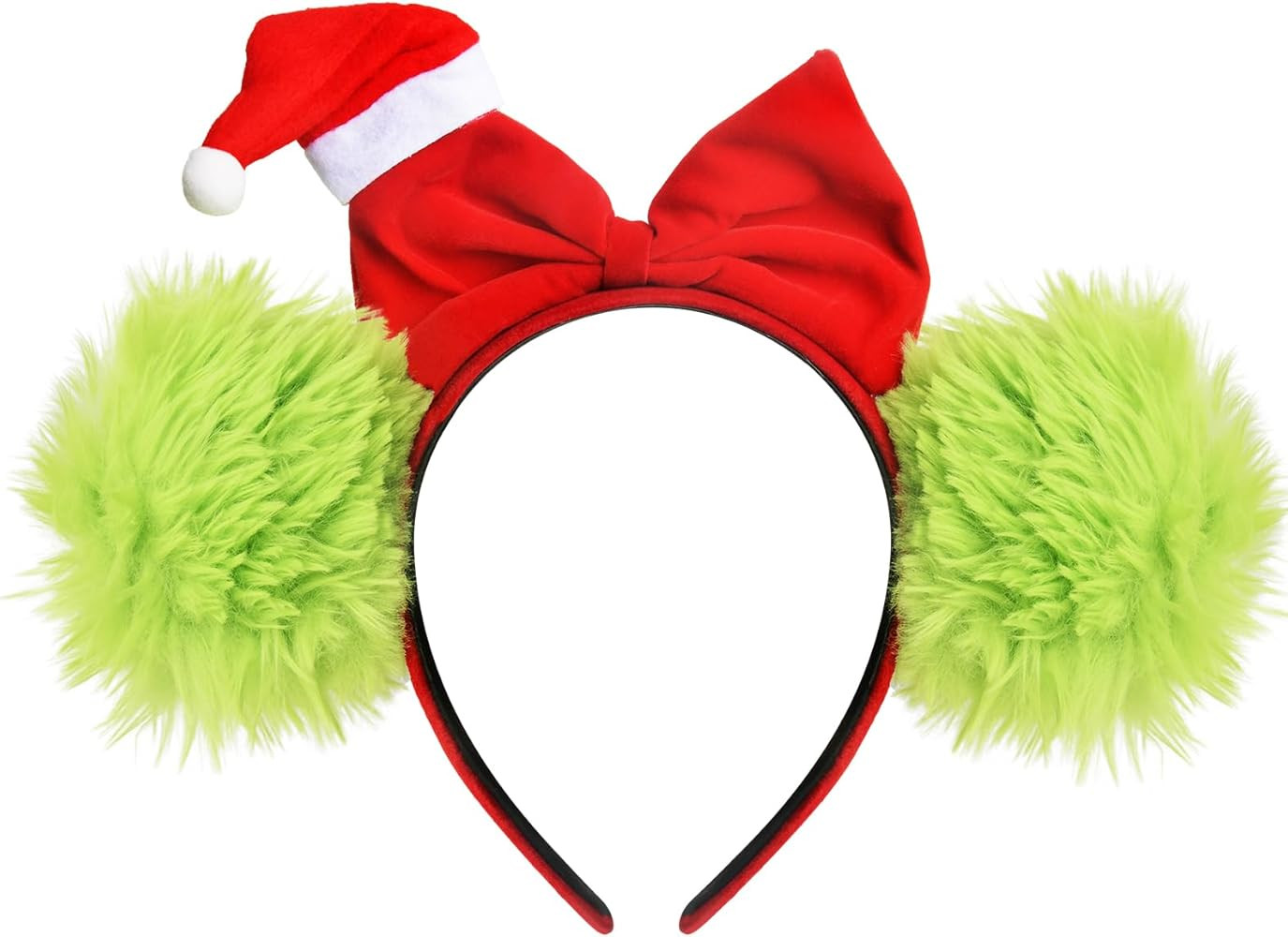 Christmas Bow Headband with Green Furry Mouse Ears Headband for Halloween Xmas | Amazon (US)