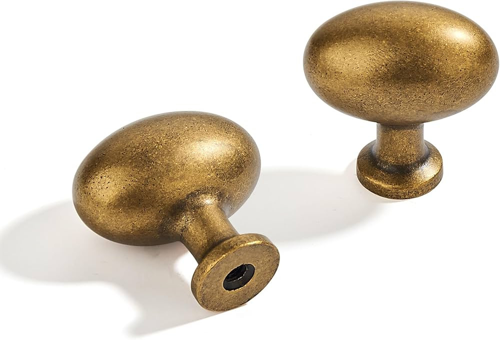2 Pack Antique Brass Oval Cabinet Knobs Old Dresser Knobs Solid Vintage Brass Retro Drawer Knobs ... | Amazon (US)
