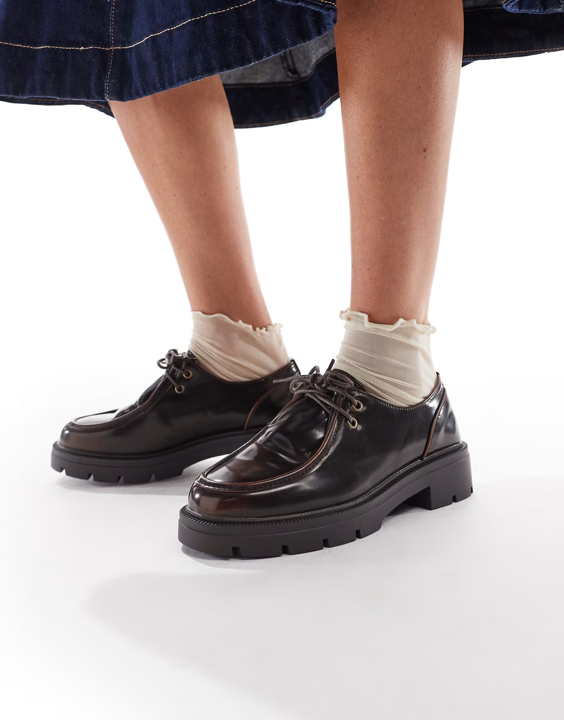 SEQWL Wide Fit Alfa chunky lace ups in burnished brown | ASOS | ASOS (Global)
