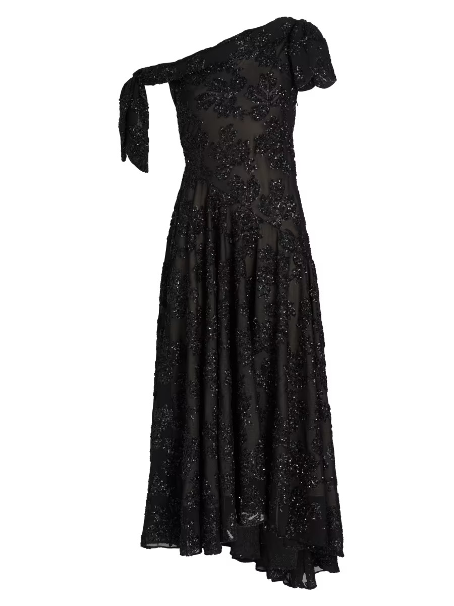 Floral Sequin One-Shoulder Midi-Dress | Saks Fifth Avenue