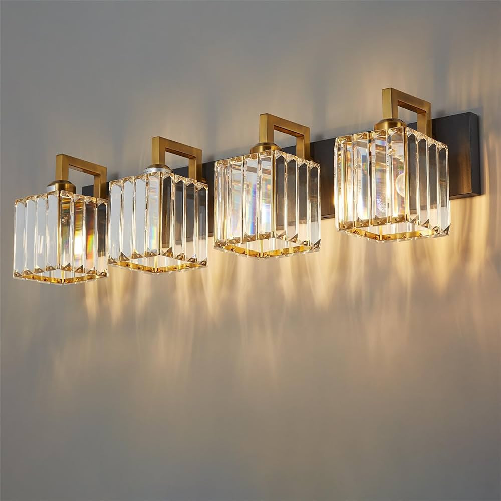 Modern Crystal Bathroom Vanity Light 4-Lights Black Gold Modern Crystal Wall Lamp Bathroom Modern... | Amazon (US)