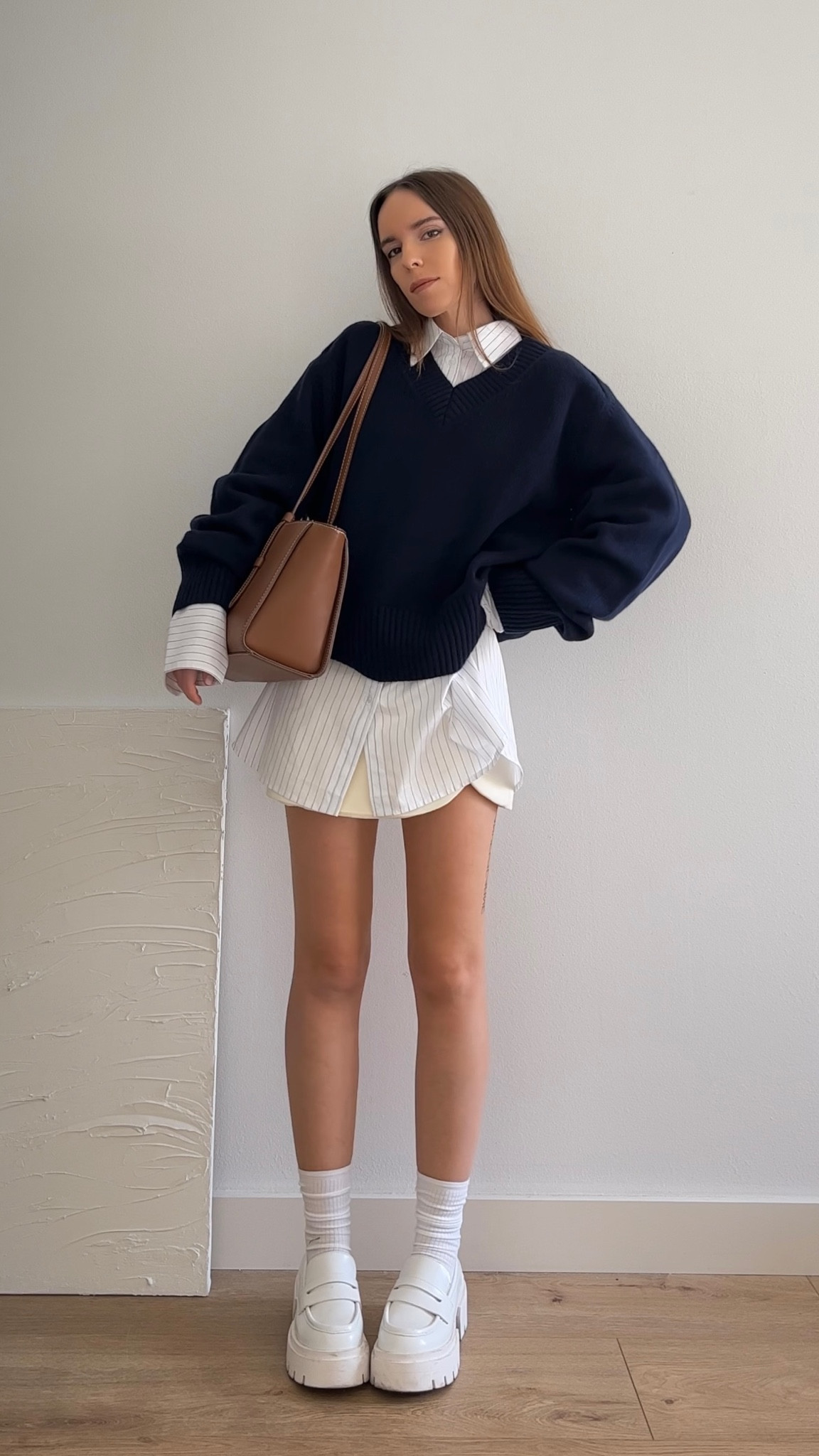 Navy cashmere sweater and striped shirt outfit 🤍

#LTKstyletip #LTKSeasonal #LTKworkwear