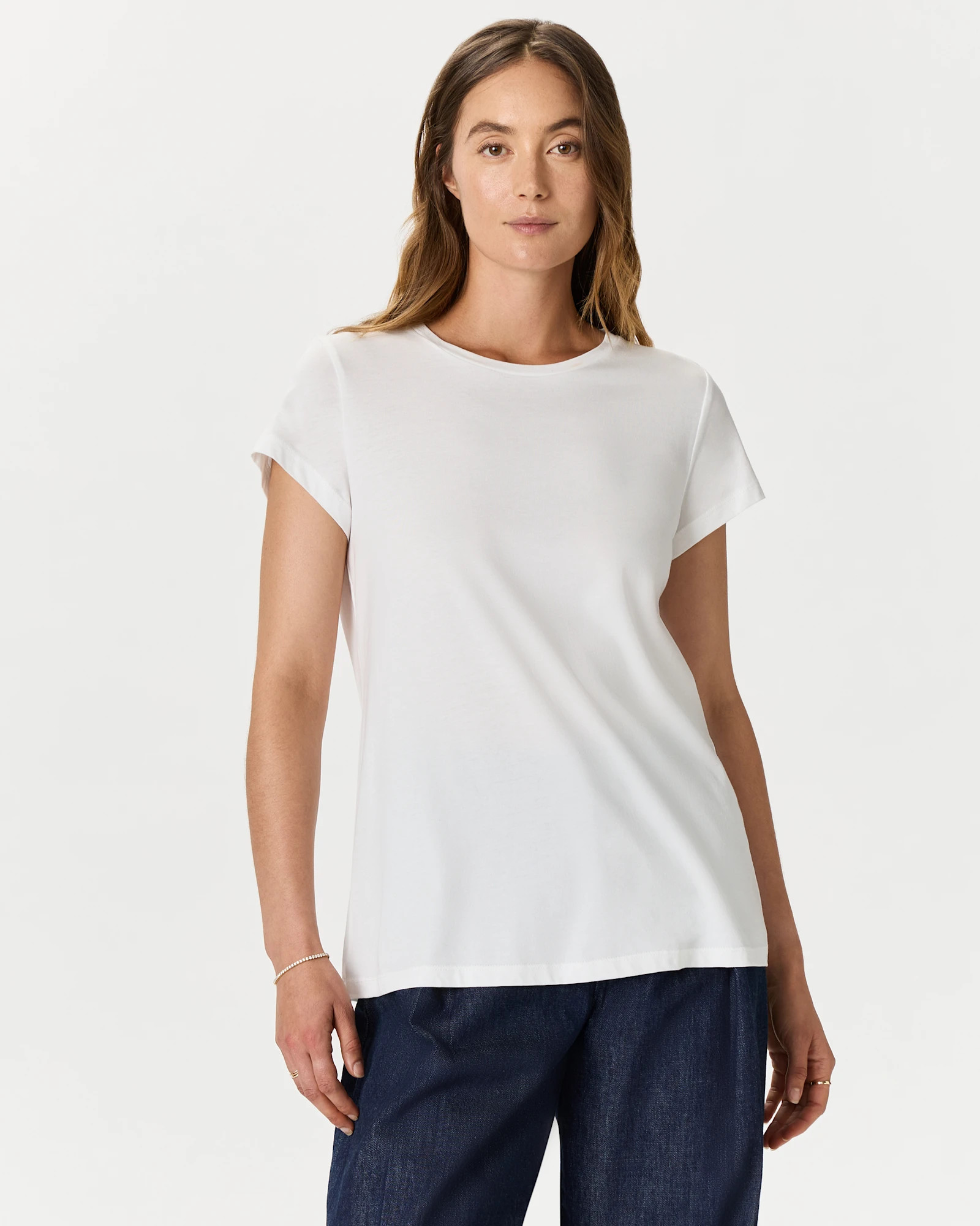 Cotton Modal Crewneck Swing Tee in White | Quince