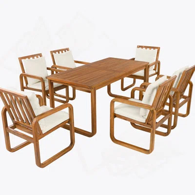 7 Pieces Patio Dining Set Outdoor Dining Table And Chairs Stylish Outdoor Furniture Set With Removable Cushions For Patio, Backyard, Garden, Brown | Wayfair North America
