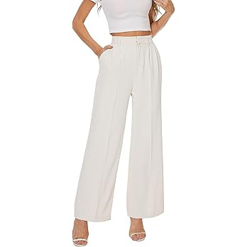 Women Office Wide Leg Dress Pants Elastic Waist Slacks 2026 Pleated Front Trousers for Work Casua... | Amazon (US)
