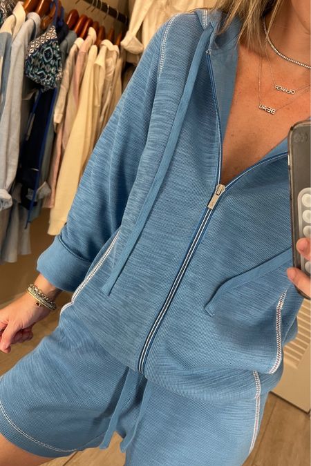 The comfiest blue loungewear set! 

This blue loungewear set comes in other colors and has a zipper, hoodie, and pockets.

So soft and fits true to size! 

Mom style, Mom outfit, vacation outfit, swim cover up, athleisure wear, blue matching lounge set 

#LTKswim #LTKfamily #LTKstyletip