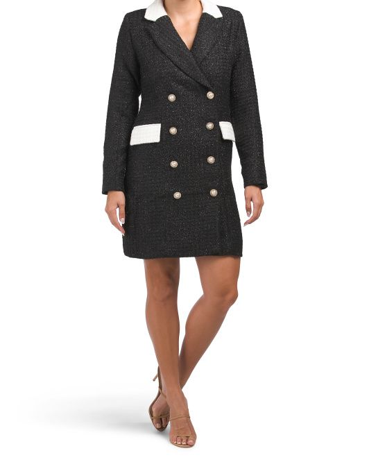 Diana Long Sleeve Tweed Blazer Mini Dress With Buttons | TJ Maxx