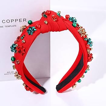 CEALXHENY 2PCS Christmas Headband for Women - Xmas Bow & Tree Knotted Headband with Red Green Cry... | Amazon (US)
