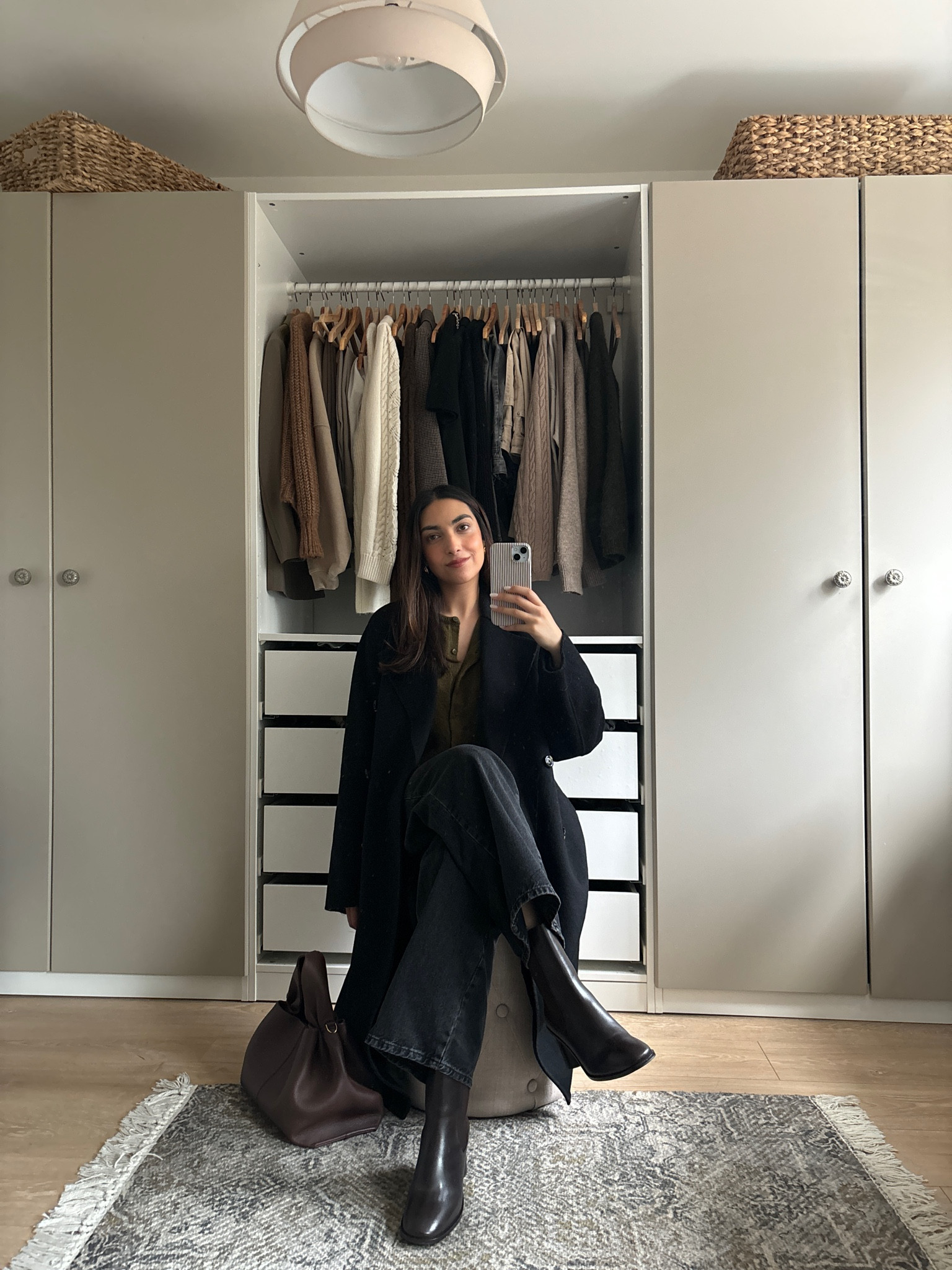 mango, oversized wool coat, black wool coat, olive cardigan, green cardigan, wude leg jeans, new look, polene bag, numero neuf, sandalwood, brown boots, mahogany boots, john lewis, h&m, leather boots, 

#LTKeurope #LTKstyletip #LTKSeasonal