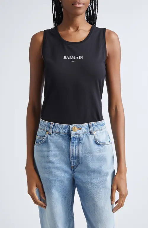 Balmain Logo Graphic Tank in Black/White at Nordstrom, Size Medium | Nordstrom