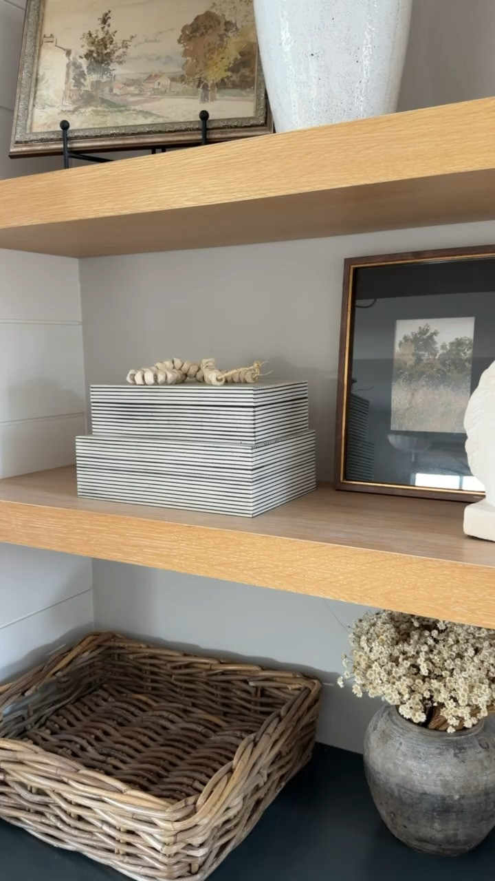 Just got these new striped boxes from Target that are the perfect addition to this shelf!

home decor, interior design, target finds 

 #LTKOver40 #LTKHome